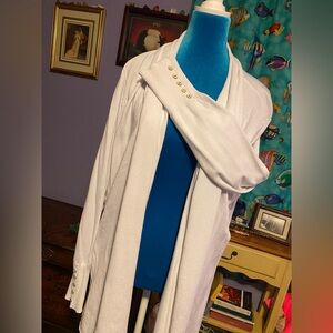Susan Graver White Cardigan with Gold Accents